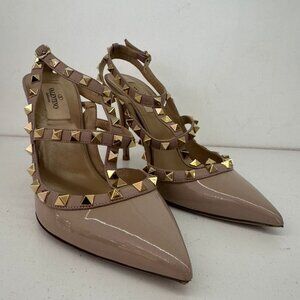 VALENTINO Rockstud Heel, Taupe Patent Leather
